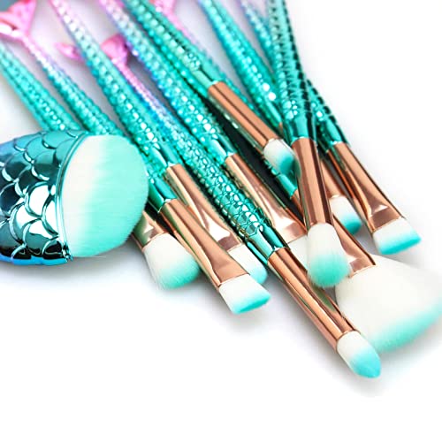 11PCS Makeup Brushes Set with Colorful Fish Tail Handle, Foundation Eyebrow Eyeliner Blush Cosmetic Concealer Brushes Women Christmas Gift Ideas Stocking Stuffers for Girls Kids...