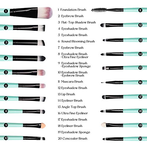 20 pcs Makeup Brush Set tools Make-up Toiletry Kit Wool Make Up Brush Set (black)