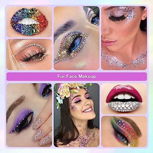 3500pcs Face Gems for Makeup with Glue, Colorful Beads & Round Glass Crystal AB & Clear Gems & Cosmetic Chunky Glitter with Dotting Tools, Eye Jewels for Body Hair Make-up, Nail...