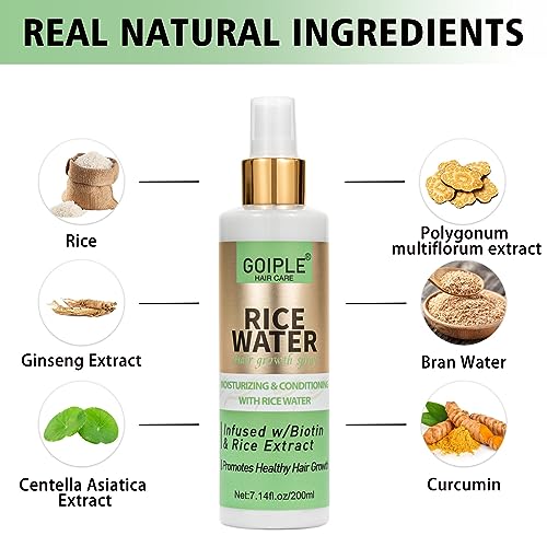 7.14 FL OZ Rice Water For Hair Growth All Natural Vegan Leave in Rice Water Spray Hair Care Products for Woman & Men, Rice Water Hair Growth Spray Hair Mist For Dry, Frizzy,...