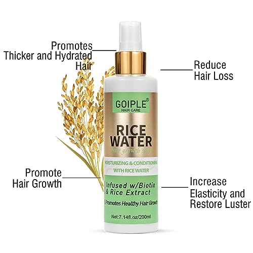 7.14 FL OZ Rice Water For Hair Growth All Natural Vegan Leave in Rice Water Spray Hair Care Products for Woman & Men, Rice Water Hair Growth Spray Hair Mist For Dry, Frizzy,...