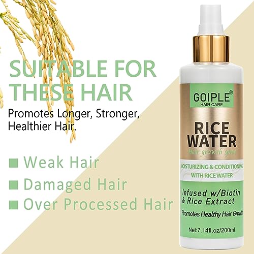 7.14 FL OZ Rice Water For Hair Growth All Natural Vegan Leave in Rice Water Spray Hair Care Products for Woman & Men, Rice Water Hair Growth Spray Hair Mist For Dry, Frizzy,...