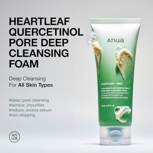 ANUA Heartleaf Quercetinol Pore Deep Cleansing Foam, Facial Cleanser, for Double Cleansing, BHA, Hyaluronic Acid, Glycerin, Face Wash, Blackhead Remover, Korean Skincare...