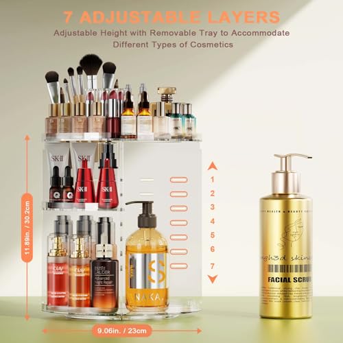 Auxmir Make Up Kosmetik Organizer, 360° Drehbar Aufbewahrung, Schmink Organizers für Dresser Schminktisch Skincare Aufbewahrungssystem, Transparent