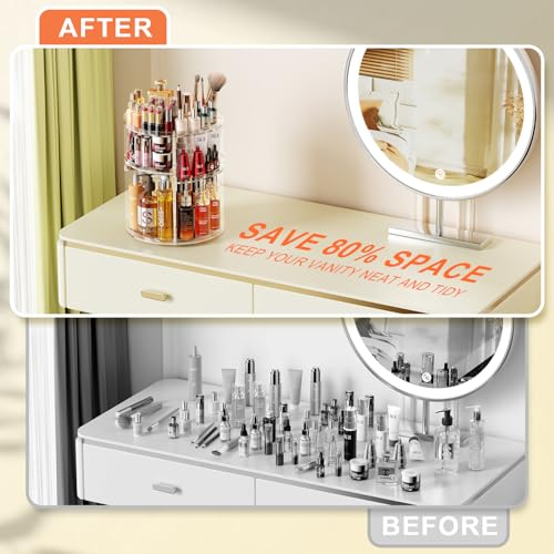 Auxmir Make Up Kosmetik Organizer, 360° Drehbar Aufbewahrung, Schmink Organizers für Dresser Schminktisch Skincare Aufbewahrungssystem, Transparent