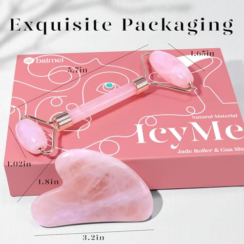 BAIMEI IcyMe Jade Roller & Gua Sha, Face Roller Redness Reducing Skin Care Tools, Self Care Pink Gift for Men Women, Massager for Face, Eyes, Neck, Relieve Fine Lines and...