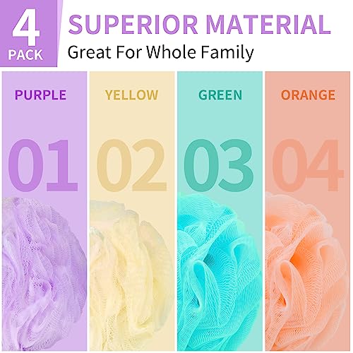 Bath Loofah Sponge Body Scrubber Shower Sponge Exfoliating Mesh Pouf Shower Ball Bath Sponges for Women and Men Bathing Accessories (4Pack 50G Colorful)