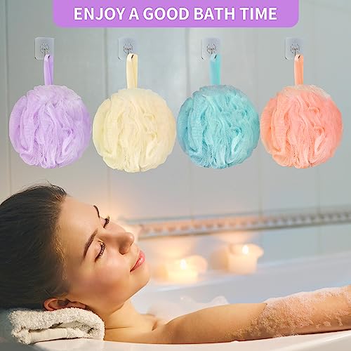 Bath Loofah Sponge Body Scrubber Shower Sponge Exfoliating Mesh Pouf Shower Ball Bath Sponges for Women and Men Bathing Accessories (4Pack 50G Colorful)