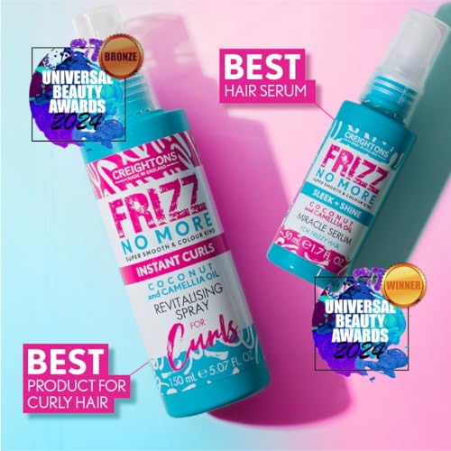 Creightons Frizz No More Instant Curls Revitalising Spray 150ml – Defines Curls, Reduces Frizz & Adds Glossy Shine with Coconut & Camellia Oil | Colour-Kind, All Hair Types