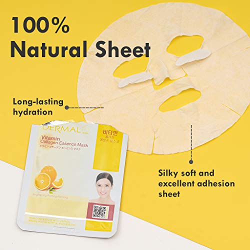 DERMAL 24 Combo Pack A Collagen Essence Korean Face Mask - Hydrating & Soothing Facial Mask with Panthenol - Hypoallergenic Self Care Sheet Mask for All Skin Types - Natural...