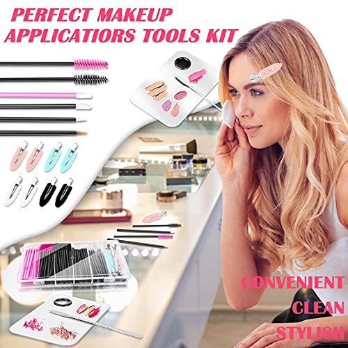 Disposable Makeup Applicators Kit, Shynek Makeup Mixing Tray with Disposable Makeup Accessories Tools for Makeup Artist Mascara Wands, Lip Applicators, Hair Clips with Organizer...