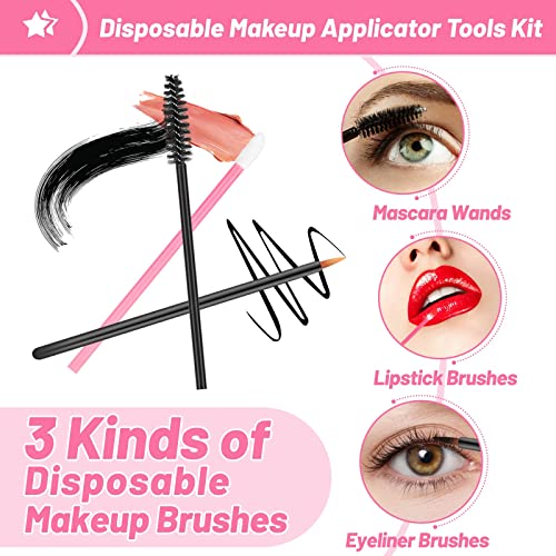 Disposable Makeup Applicators Kit with Mixing Palette Powder Puff Makeup Artist Tools Supplies Mascara Wands, Lip Brushes, Hair Clips Makeup Sponge for Face with Storage Box