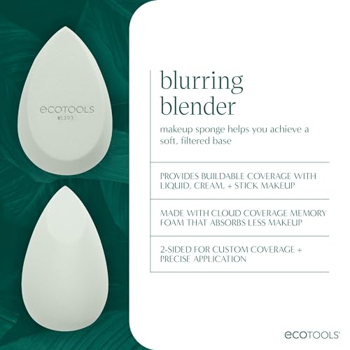 EcoTools Blurring Blender Makeup Sponge, Makeup Blending Sponge For Blurred Skin, For Liquid & Cream Foundation, Eco Friendly & Latex Free, Cruelty-Free & Vegan 1 Count