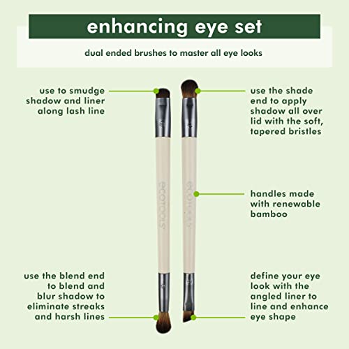 EcoTools Enhancing Eye Brush Set, Makeup Brushes For Liquid, Cream & Powder Eyeshadow & Eye Liner Application, Dual-Sided & Eco-Friendly, Synthetic Bristles, Cruelty-Free, 2...