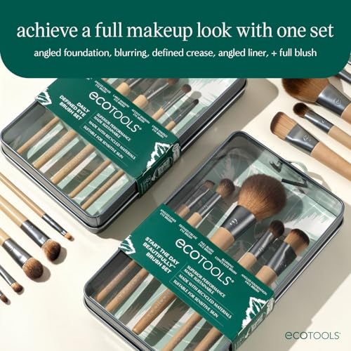 EcoTools Start The Day Beautifully 6 Piece Makeup Brush Set, Makeup Brushes For Eyeshadow, Blush, Concealer, & Foundation Application, Eco-Friendly, Gift Set, Synthetic Hair,...