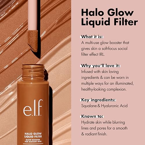 e.l.f. Cosmetics Halo Glow Liquid Filter, Illuminating Liquid Glow Booster For A Radiant Complexion, Infused With Hyaluronic Acid, 4 Medium