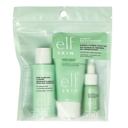 e.l.f. SKIN Blemish Breakthrough Blemish Control Basics Kit, Travel-Size Acne Skincare Routine, Cleanser, Serum & Moisturizer, Vegan & Cruelty-Free