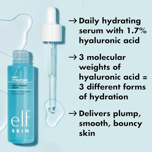 e.l.f. SKIN Holy Hydration! Triple Bounce Serum, 1.7% Hyaluronic Acid Serum For Plump, Bouncy Skin, Great For Hydrating Dry Skin