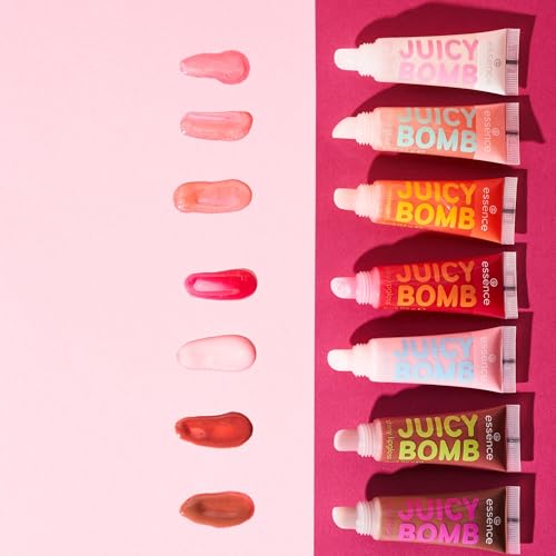 essence cosmetics JUICY BOMB shiny Lip Gloss, Nr. 04 Crazy Cherry, rot, strahlend frisch, glänzend, vegan, ohne Alkohol, ohne Konservierungsstoffe (10ml)