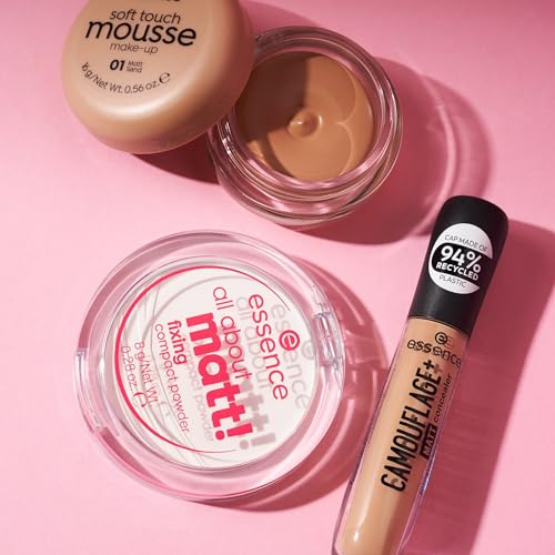 essence soft touch mousse make-up, Make-up, Nr. 01, Nude, mattierend, matt, für unreine Haut, für Mischhaut, vegan, ohne Parfüm, ohne Alkohol, ohne Parabene, 1er Pack (16g)