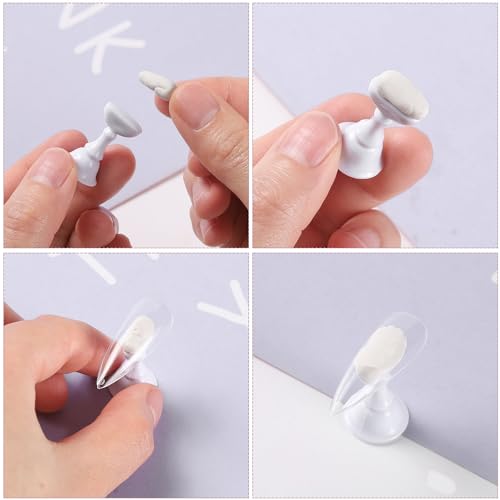 Etercycle Acrylic Nail Display Stand DIY Nail Crystal Holder Magnetic Practice Stands with Reusable Adhesive Putty Clay for False Nail Tip Manicure Tool (2 White)