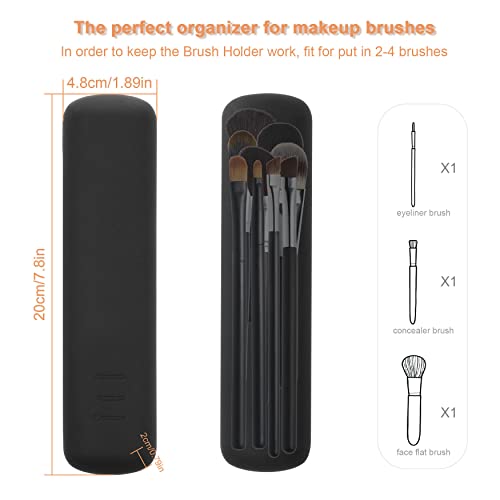 FERYES Travel Makeup Brush Holder, Magnetic Anti-fall Out Silicon Portable Cosmetic Face Brushes Holder, Soft and Sleek Makeup Tools Organizer for Travel-Black