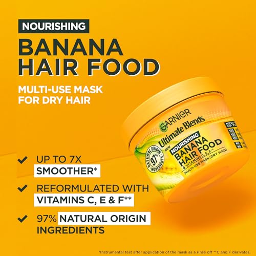 Garnier Hair Food Multi-use Hair Treatment Mask, Nourishes and Conditions, Ideal for Dry Hair, No Silicones, Vegan Formula, Banana, Ultimate Blends, 400ml