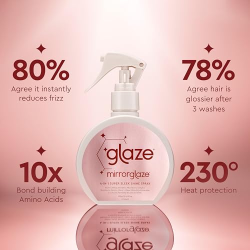 Glaze MirrorGlaze Super Sleek Hair Shine Spray – Transforms Frizz to Glass-Like Shine, Protects from Heat, Blocks Humidity + Repairs Bonds – 190ml