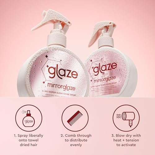 Glaze MirrorGlaze Super Sleek Hair Shine Spray – Transforms Frizz to Glass-Like Shine, Protects from Heat, Blocks Humidity + Repairs Bonds – 190ml