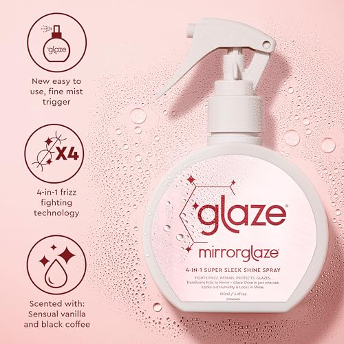 Glaze MirrorGlaze Super Sleek Hair Shine Spray – Transforms Frizz to Glass-Like Shine, Protects from Heat, Blocks Humidity + Repairs Bonds – 190ml