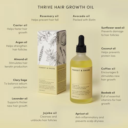 Hair Growth Oil 100% Natural Hair Oil with Caffeine, Biotin, Castor Oil, Argan Oil, Coconut Oil, and Rosemary Oil Effective Thickening Mask & Hair Loss Treatment