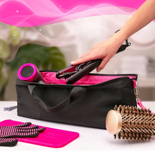 Hair Tool Travel Bag with Heat Resistant Mat for Flat Iron, Straighteners, Curling Iron, Makeup, Toiletries & Haircare Accessories, Portable Hot Tools Organizer with Silicone...