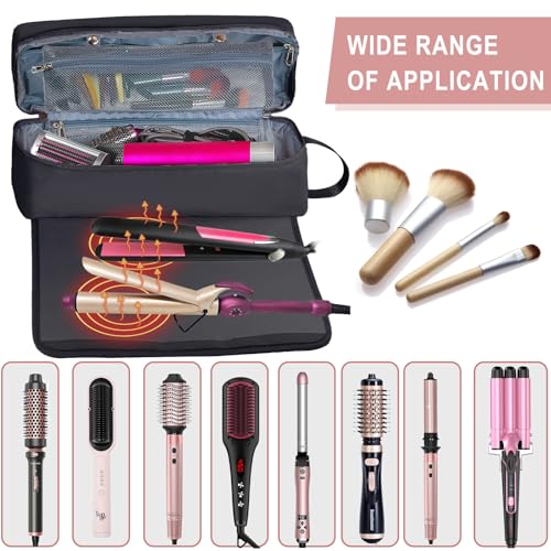 Hair Tools Travel Bag with Heat Resistant Mat Hair Styling Accessories Storage Case for Hair Dryer Flat Iron Straightener Curling Iron Haircare Accessories Travel Essentials for...