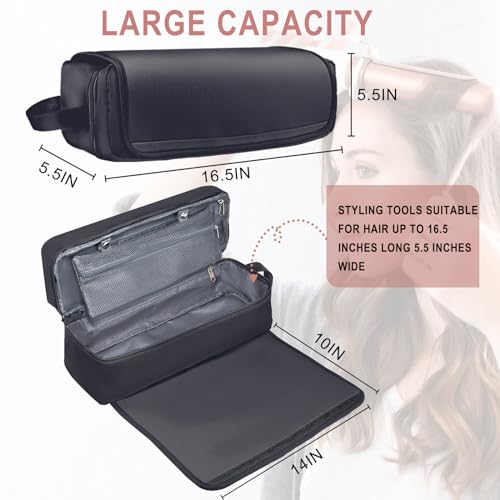 Hair Tools Travel Bag with Heat Resistant Mat Hair Styling Accessories Storage Case for Hair Dryer Flat Iron Straightener Curling Iron Haircare Accessories Travel Essentials for...