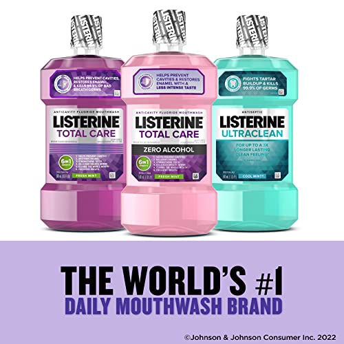 Listerine Total Care Alcohol-Free Anticavity Fluoride Mouthwash, 6 Benefit Oral Rinse to Help Kill 99% of Germs That Cause Bad Breath, Strengthen Enamel, Fresh Mint Flavor, 500 mL