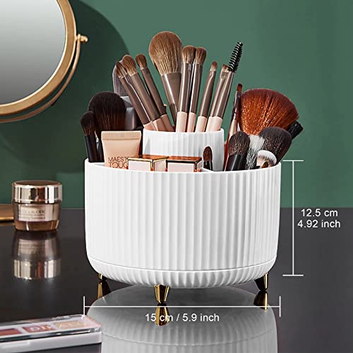 Makeup Brush Holder Organizer,360° Rotating Makeup Brush Organizer,5 Slot Make up Brushes Cup for Cosmetics, Nail Polish, Art Supply, Bathroom Vanity Desktop Organizer - White