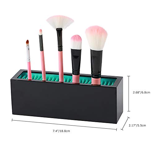 Makeup Brushes Holder Organizer, Silicone Vanity Air Drying Rack Display Storage for Brush, Eyeliners and More, Practical Cosmetic Tools Container (Blue-White)