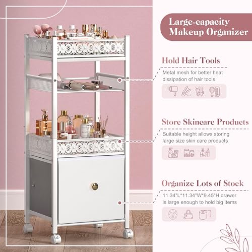 Makeup Organizer, Large Skincare Organizers, Make Up Organizers for Vanity, Makeup Storage Cosmetic Organizer with Drawer, Bathroom Vanity Organizer Makeup Holder Cart for Skin...