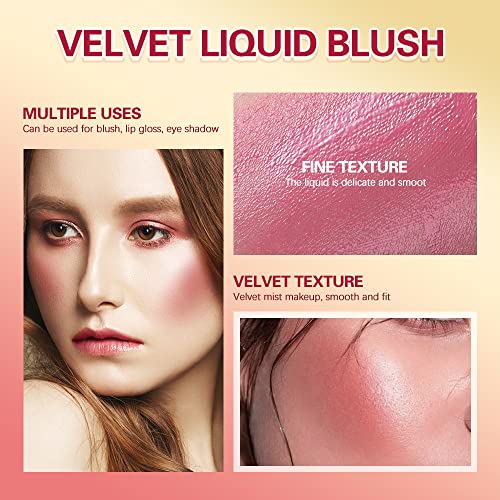 Matte Liquid Blushes Velvet Liquid Blush Lightweight Breathable Cream Cheek Blush Long-lasting Smudge-proof Natural looking Easy To Blend Blush (# Color 01)