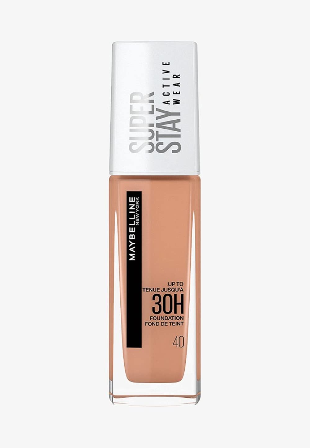 Maybelline New York Wasserfestes Make up, Foundation mit hoher Deckkraft, Langanhaltendes Gesichts-Make-up, Super Stay Active Wear, Farbe: Nr. 40 Fawn (Mittel), 1 x 30 ml