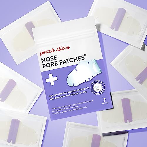 Peach Slices | Nose Pore Patches | Medical-Grade Hydrocolloid | Targets Pores & Pimples | Absorbs Oil Overnight | Vegan | Cruelty-Free | Facial Skin Care Products | 7 Ct