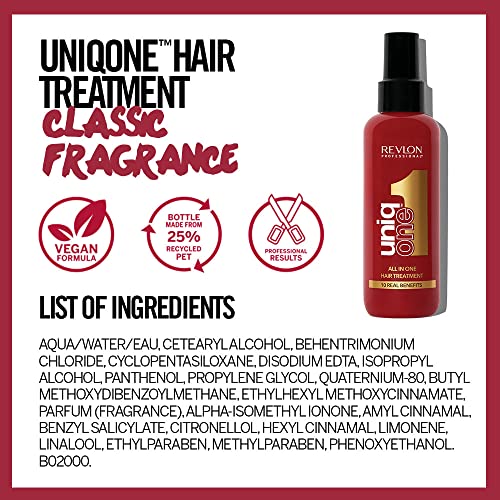 REVLON PROFESSIONAL Uniqone Hair Treatment, Moisturizing Leave-in Hair Treatment, Repair for Damaged Hair, Hair Treatment, Classic Fragrance – 150 ml