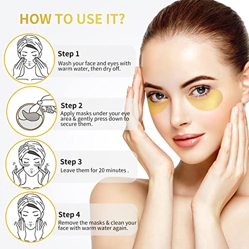 Under Eye Patches - 60 Pcs - 24K Gold Eye Mask- Puffy Eyes & Dark Circles Treatments,Reduce Under Eye Bags and Smooth Wrinkles,Eye Skin Care Pads With Collagen,Hyaluronic Acid &...