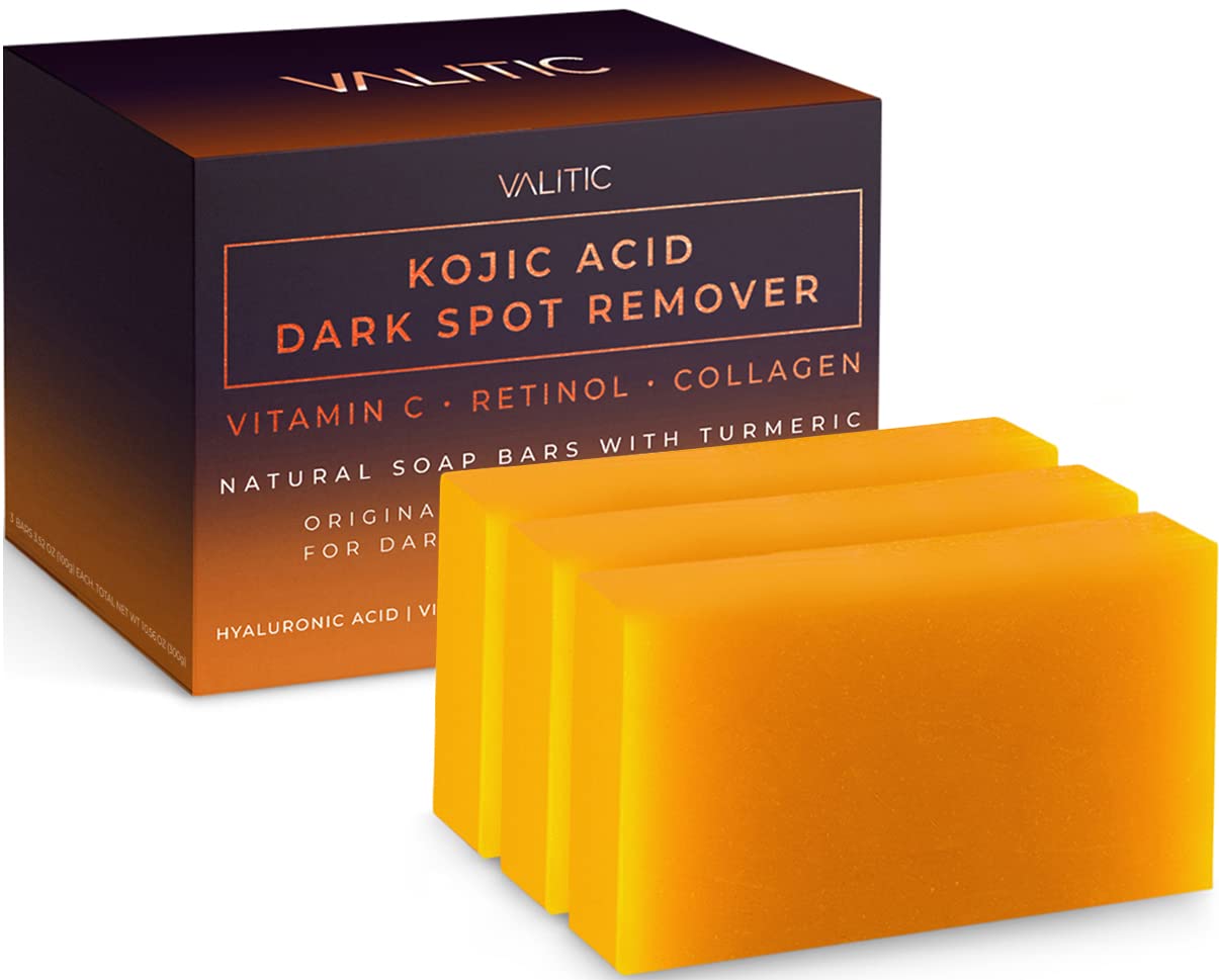 VALITIC Kojic Acid Dark Spot Remover Soap Bars with Vitamin C, Retinol, Collagen, Turmeric - Original Japanese Complex Infused with Hyaluronic Acid, Vitamin E, Shea Butter,... VALITIC Kojic Acid Dark Spot Remover Soap Bars with Vitamin C, Retinol, Collagen, Turmeric - Original Japanese Complex Infused with Hyaluronic Acid, Vitamin E, Shea Butter,...