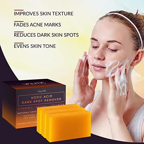 VALITIC Kojic Acid Dark Spot Remover Soap Bars with Vitamin C, Retinol, Collagen, Turmeric - Original Japanese Complex Infused with Hyaluronic Acid, Vitamin E, Shea Butter,...