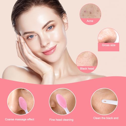 WLLHYF 6 Pieces Face Lip Mask Applicator for Exfoliating Scrubber Silicone Brush Set Removing Nose Blackhead Soft Facial Cleansing Brush for Women Girls Skin Care Tool Accessories