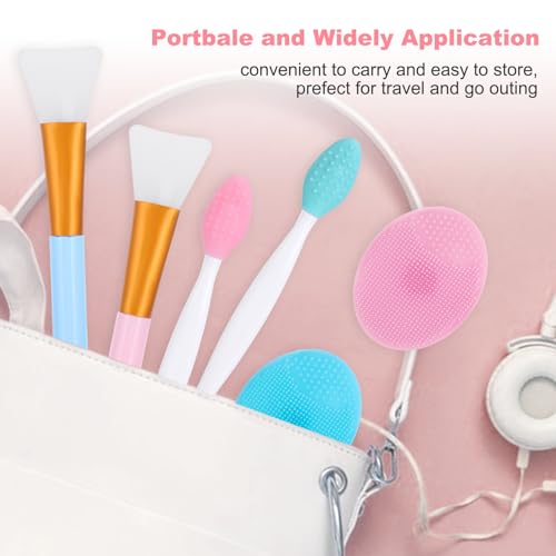 WLLHYF 6 Pieces Face Lip Mask Applicator for Exfoliating Scrubber Silicone Brush Set Removing Nose Blackhead Soft Facial Cleansing Brush for Women Girls Skin Care Tool Accessories