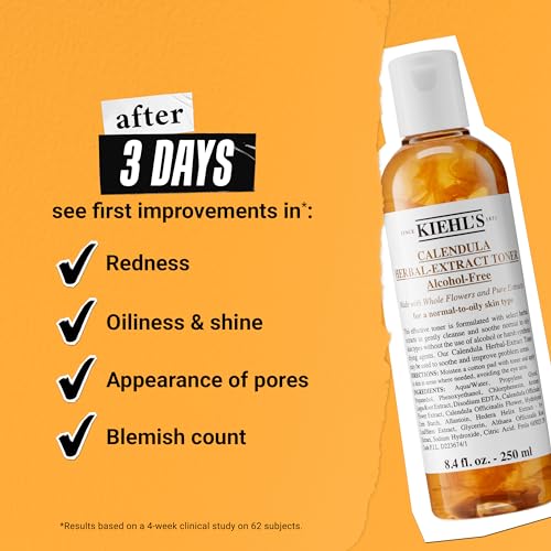 Kiehl's Calendula Herbal Extract Alcohol-Free Toner, Soothing Facial Toner for Normal to Oily Skin, Visibly Reduces Redness & Oil, Improves Skin Texture, Paraben-Free,...