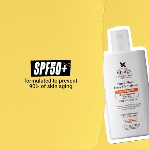 Kiehl's Super Fluid UV Defense Daily Facial Sunscreen SPF 50+, Lightweight Matte Finish, Protects Against UVA/UVB Rays & Pollution, Vitamin E & Baicalin, Non-comedogenic,...